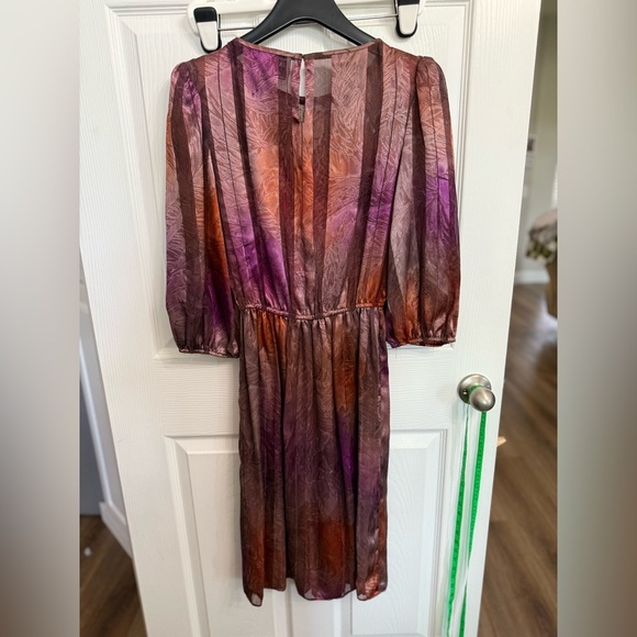 Vintage Jackie Taub ILGWU Dress Purple Orange Sheer Overlay Puff Sleeve Small - Picture 6 of 7
